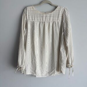 LOFT White Long-sleeved Blouse with Black tripes